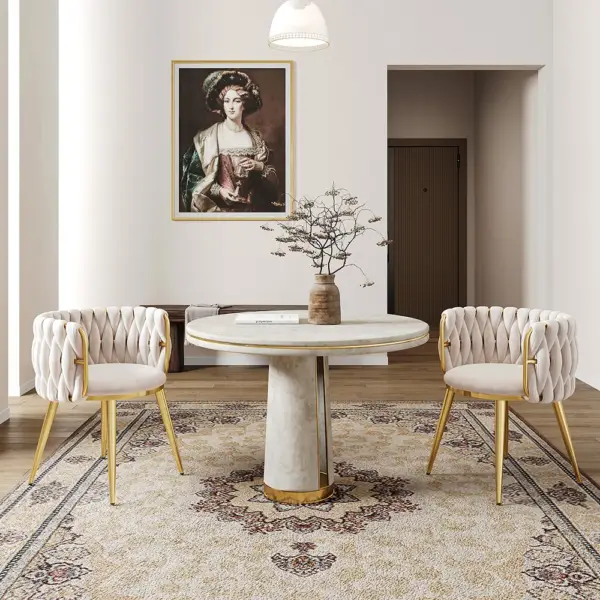 Sweave Nordic Off White Barrel Back Dining Chair Round Accent Chair Velvet Upholstery - Image 6