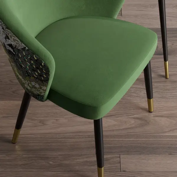 Green Upholstered Velvet Dining Chair Modern Arm Chair in Gold & Black - Image 6