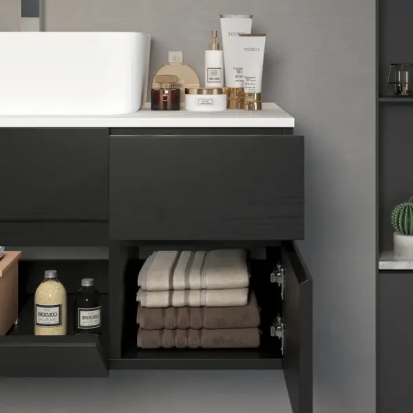 800mm Black & White Floating Bathroom Vanity Faux Marble Top Ceramic Countertop Basin - Image 3