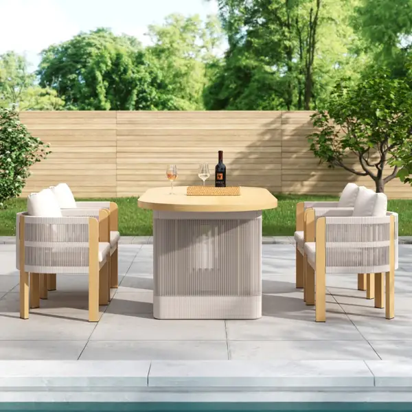 7 Pieces Aluminum Outdoor Dining Set with Extendable Top Table Woven Armchair for 6 - Image 4
