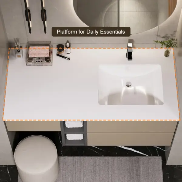 1000mm Modern Floating Bathroom Vanity Set with Single Basin & a Makeup Counter in Khaki - Image 12