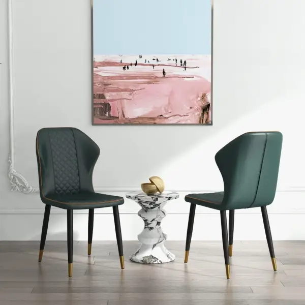 Dark Green Modern PU Leather Wingback Dining Chair (Set of 2) Carbon Steel Leg - Image 4