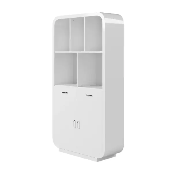 2010mm White Bookcase with Doors Modern Etagere Bookcase with Drawers - Image 14