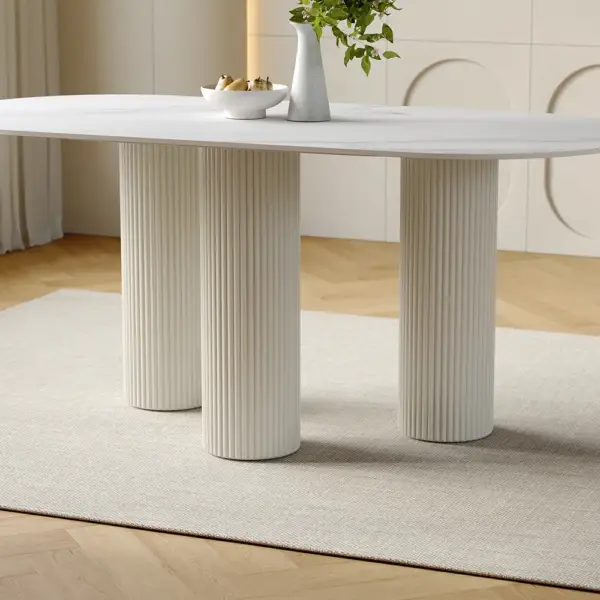 1400mm Modern Oval Stone Top Dining Table 3 Legs in White - Image 5