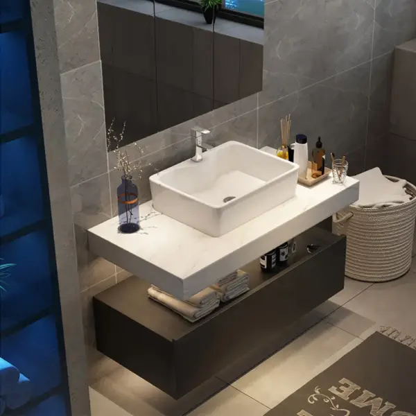 1000mm Modern Floating Bathroom Vanity Set With Single Basin White and Black - Image 5