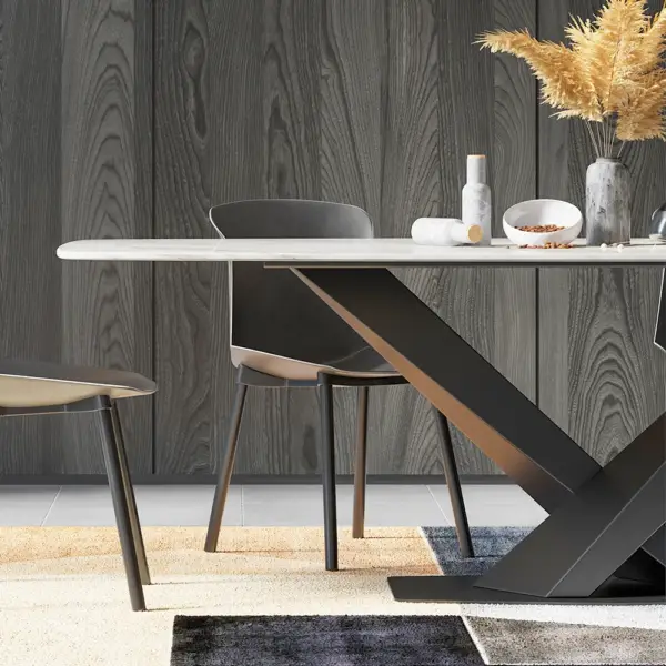 2000mm Modern Rectangular White Sintered Stone Dining Table with Metal X-Base - Image 4