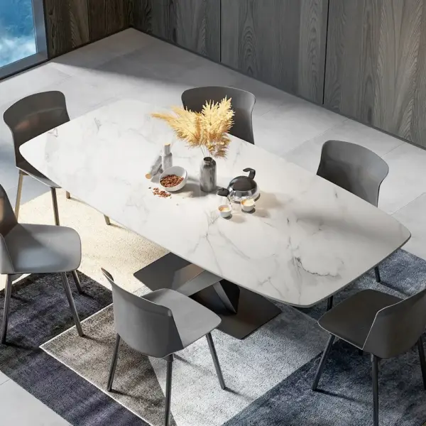 2000mm Modern Rectangular White Sintered Stone Dining Table with Metal X-Base - Image 2