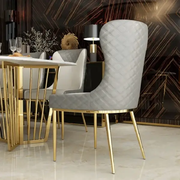 Modern Wingback Dining Chair Gray PU Leather Upholstered Side Chair Set of 2 Gold Legs - Image 5