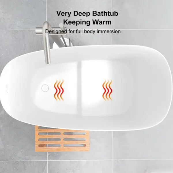 1200mm Modern Oblique Deep Freestanding Matte White Stone Resin Japanese Soaking Bath - Image 15